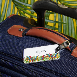 Étiquette À Bagage Perroquets blanc rouge bleu tropical