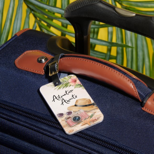 Étiquette À Bagage Personalized Adventure Awaits Tropical Floral (Insitu Rectoal 1)