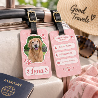 Étiquette À Bagage Personalized Pet Photo Luggage Tag Custom Dog Name