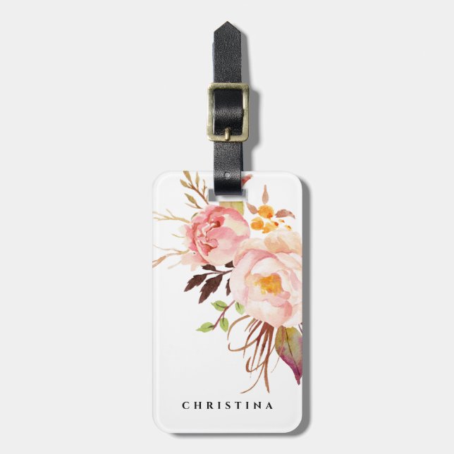 Étiquette À Bagage Personnalisé Boho Peony, Rose floral roux (Devant Vertical)