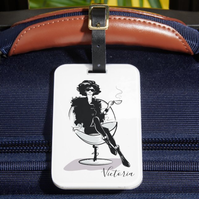 Étiquette À Bagage Personnalisé Chic tendance Louveur de café femme (Insitu Rectoal 2)