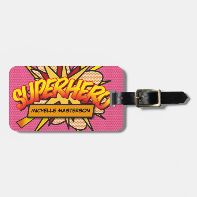 Étiquette À Bagage Personnalisé Comic Book Pop Art SUPERHERO (Devant horizontal)