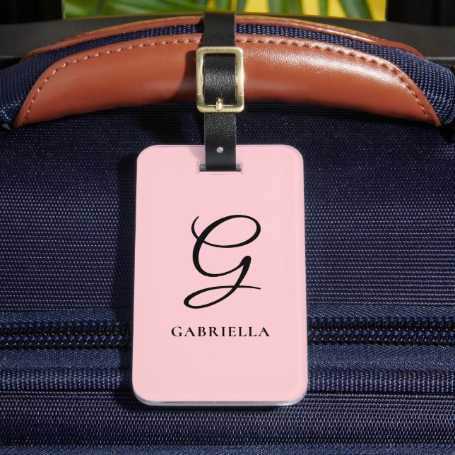 Étiquette À Bagage Personnalisé Élégant Monogramme rose (Insitu Rectoal 2)
