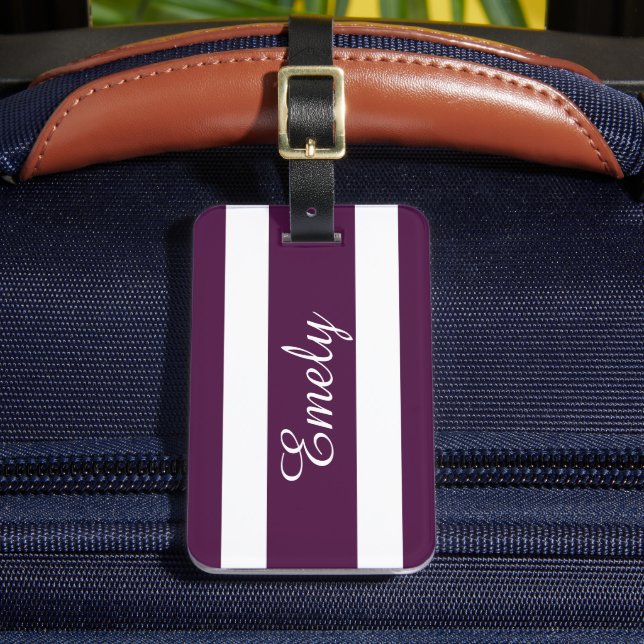 Étiquette À Bagage Personnalisé Elegant Purple Striped Nom du Motif (Insitu Rectoal 2)