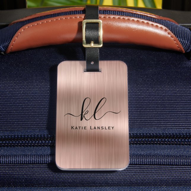 Étiquette À Bagage Personnalisé Élégant Script Faux Rose Gold (Insitu Rectoal 2)