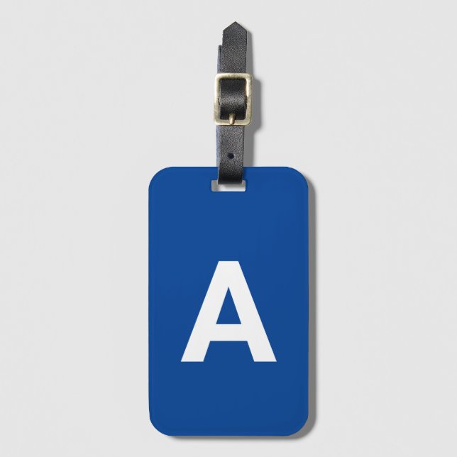 Étiquette À Bagage Personnalisé Moderne Monogramme bleu (Devant Vertical)