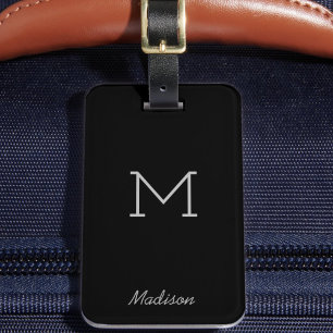 Étiquette À Bagage Personnalisé Monogramme tendance noir gris personn