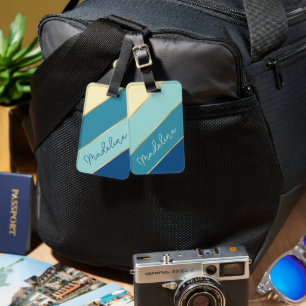 Étiquette À Bagage Personnalisé Nom Chic Bleu Turquoise Vert Jaune Bl