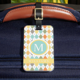 Étiquette À Bagage Personnalisé Pastel Blue Green Jaune Jacquard roug
