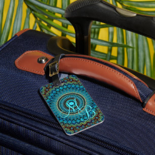 Étiquette À Bagage Personnalisé Turquoise Vert bleu Mandala Star Moti
