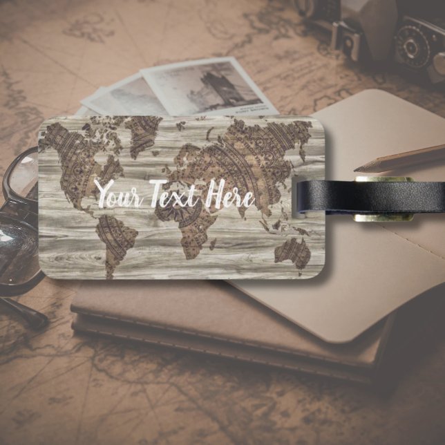 Étiquette À Bagage Personnalisé votre propre devis de voyage | étique (Vintage World Map luggage tag for traveller with wanderlust)