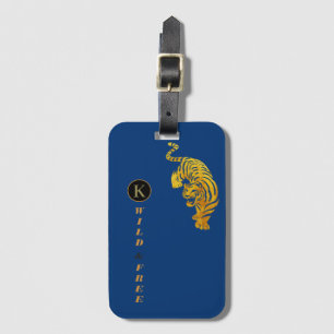 Étiquette À Bagage Personnalisé Wild & Free Tiger Monogramme Marine B