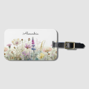 Étiquette À Bagage Personnaliser le champ d'aquarelle des fleurs sauv