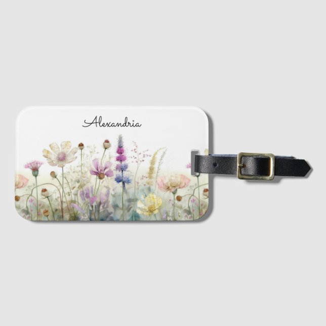 Étiquette À Bagage Personnaliser le champ d'aquarelle des fleurs sauv (Devant Horizontal)