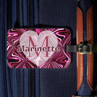 Étiquette À Bagage Personnaliser motif géométrique en marbre rose min