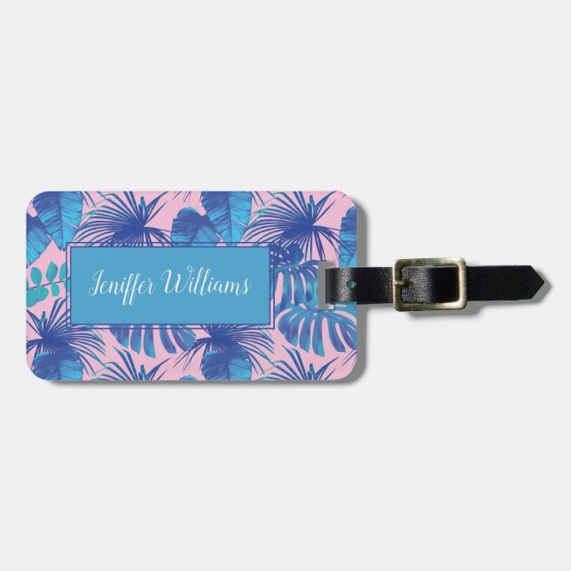 Étiquette À Bagage Personnalité du film tropical rose et bleu (Devant horizontal)