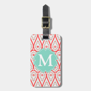 Étiquette À Bagage Personnalized moderne Damask Coral Paisley