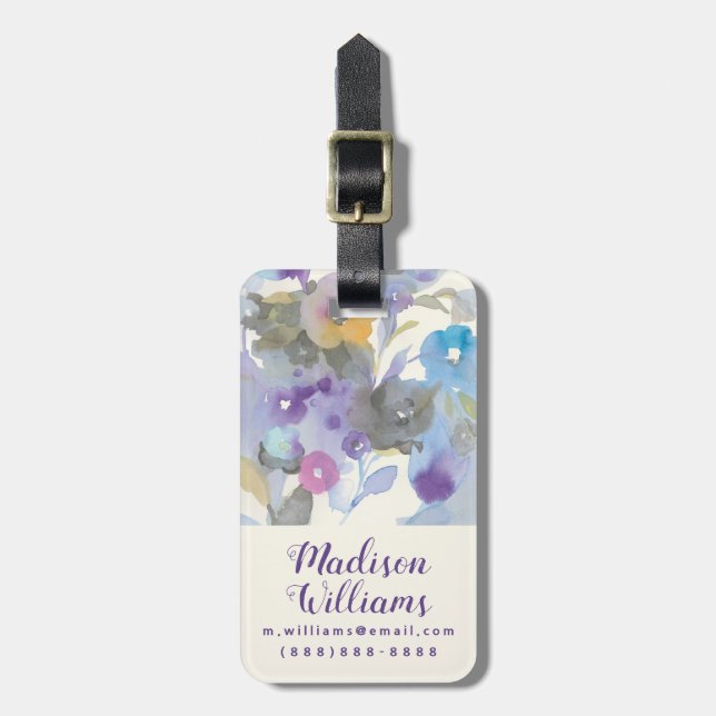Étiquette À Bagage Pétales en pastel pourpres du jardin | de bijou (Devant Vertical)