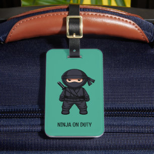 Étiquette À Bagage Petit guerrier ninja sur fond vert