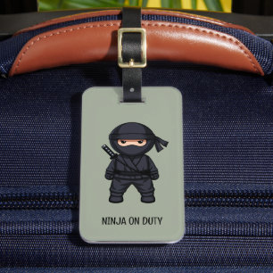 Étiquette À Bagage Petit guerrier ninja sur fond vert sauge