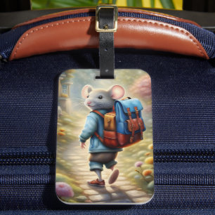 Étiquette À Bagage Petit souris en route pour l'école,