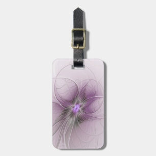 Étiquette À Bagage Petite Beauté Moderne Mauve Grey Fractal Art Flowe