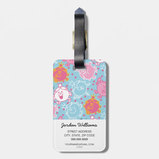 Étiquette À Bagage Petite Mlle Princesse | Joli Motif rose et bleu (Dos Vertical)