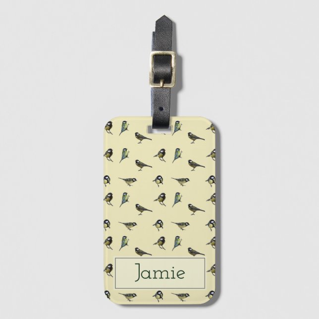 Étiquette À Bagage Petits oiseaux Motif sur beige Personnalisé (Devant Vertical)