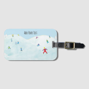 Étiquette À Bagage Petits Skieurs Sur Snowy Hill Personnalisé