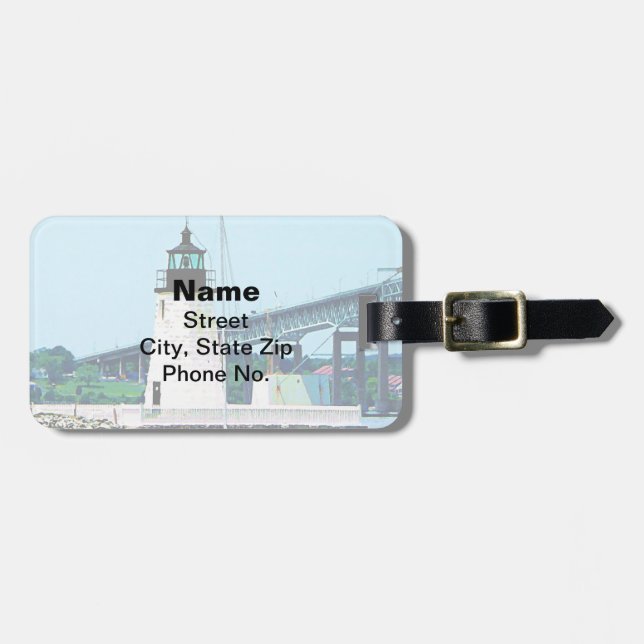 Étiquette À Bagage Phare, pont et bateaux, Newport, RI (Devant horizontal)