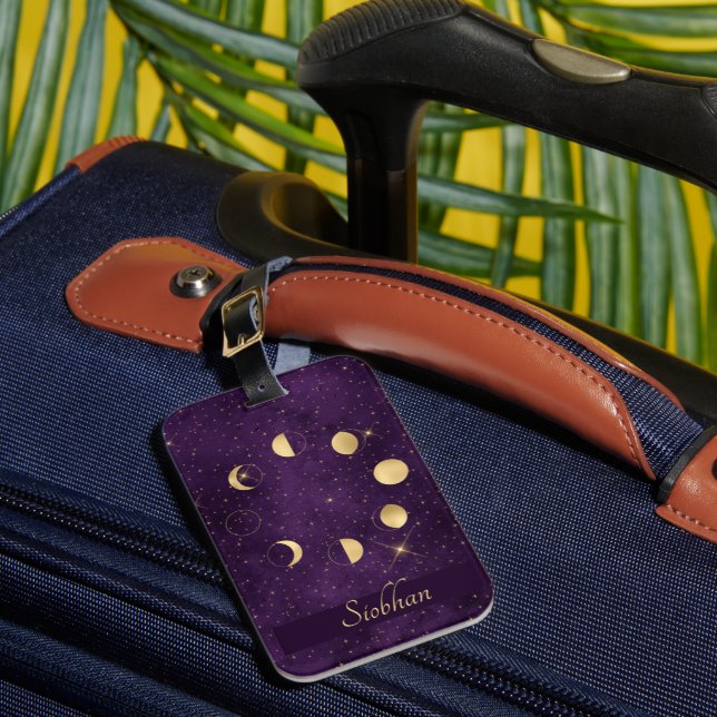 Étiquette À Bagage Phases de la lune d'or Étoiles violettes Personnal (Insitu Rectoal 1)