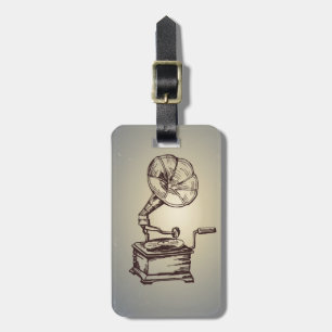 Étiquette À Bagage Phonographe Vintage unique. Gramophone de style ré