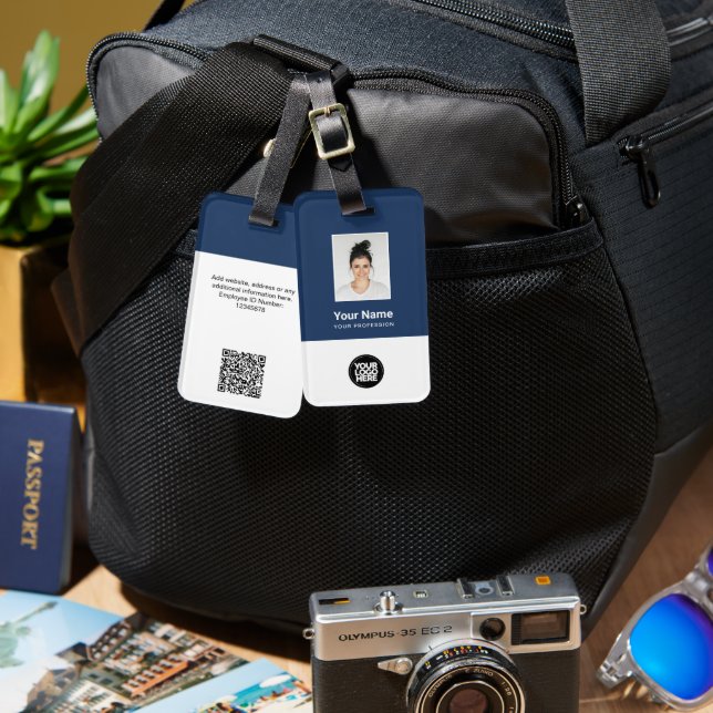 Étiquette À Bagage Photo d'identité de l'employé, Code Qr, Logo, Nom (Recto & Verso)