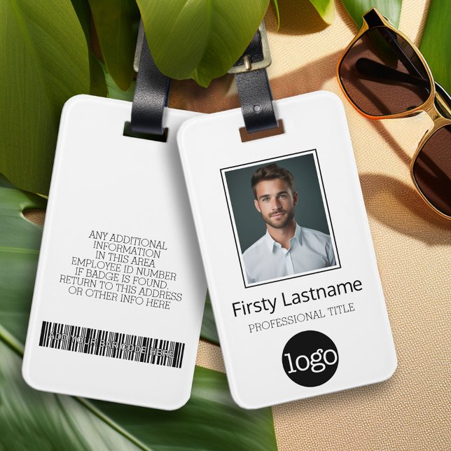 Étiquette À Bagage Photo personnalisée de l'employé, Code barre, Nom  (Custom Luggage Tag - Personalized Bag Tag)