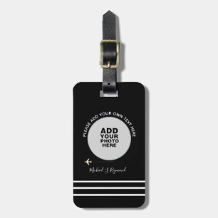 Étiquette À Bagage photo personnalisée en noir blanc voyage avion
