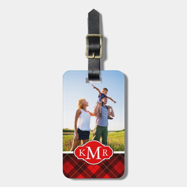 Étiquette À Bagage Photo personnalisée et Monogram Wallace tartan arr (Devant Vertical)