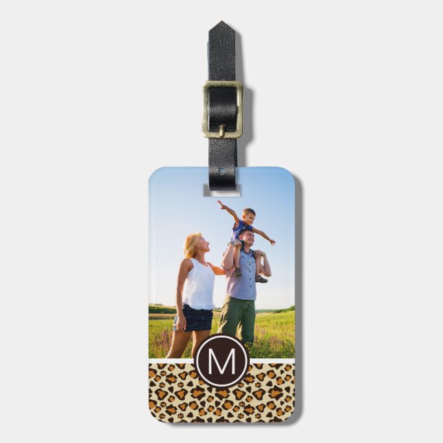 Étiquette À Bagage Photo personnalisée et monogramme motif de peau de (Devant Vertical)