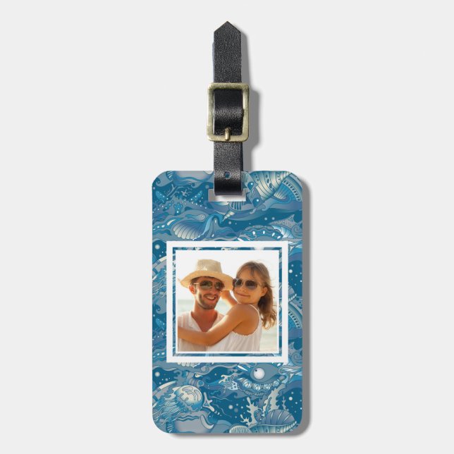 Étiquette À Bagage Photo personnalisée Motif de la mer tropicale (Devant Vertical)