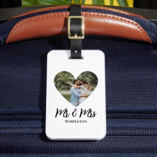 Étiquette À Bagage Photo personnelle Heart Frame Modern Calligraphy