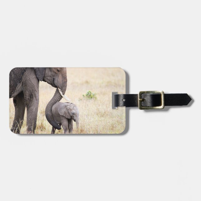 Étiquette À Bagage Photographie de la faune des éléphants Afrique Saf (Devant horizontal)