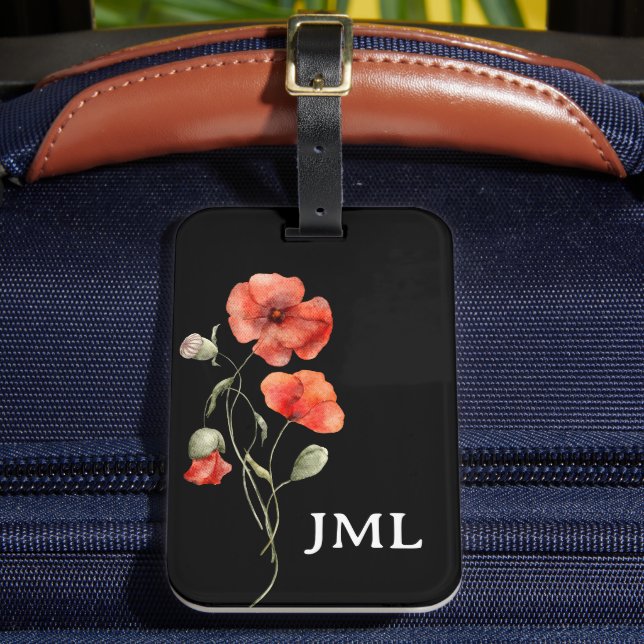 Étiquette À Bagage Photos d'aquarelle sur Monogramme noir (Insitu Rectoal 2)