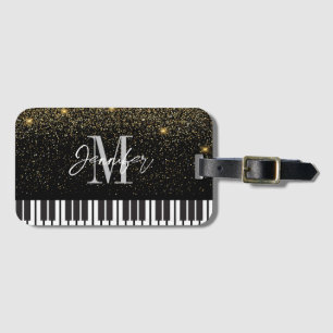 Étiquette À Bagage Piano Parties scintillant Gold Monogramme Nom Pers