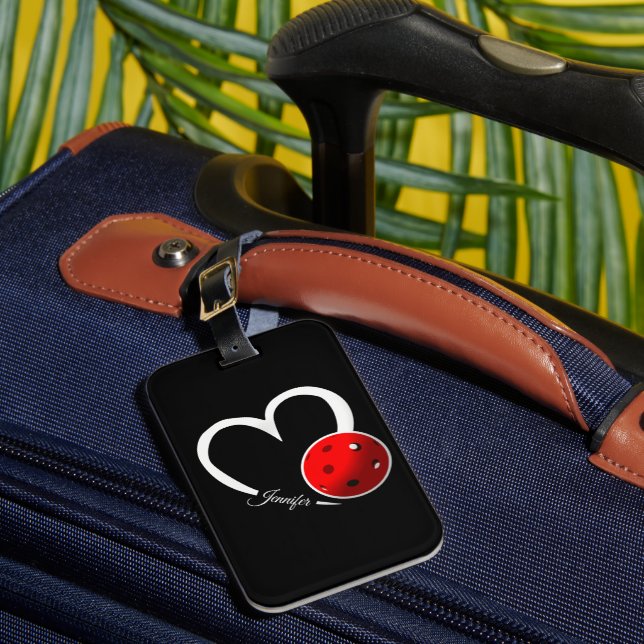Étiquette À Bagage Pickleball Amour Coeur Blanc Pickleball Rouge (Insitu Rectoal 1)