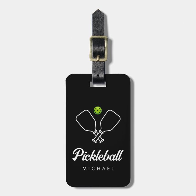 Étiquette À Bagage Pickleball avec pagaies et balle Personnalisé (Devant Vertical)