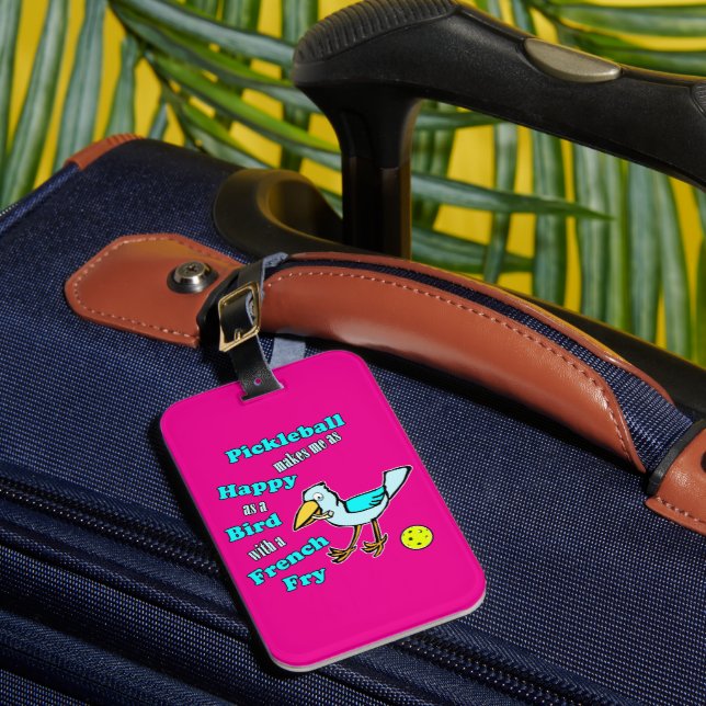 Étiquette À Bagage Pickleball Happy Blue Bird Yellow and Pink (Insitu Rectoal 1)
