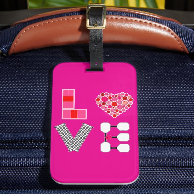 Étiquette À Bagage Pickleball Love Heart Court Balls Paddles Rose Rou (Insitu Rectoal 2)