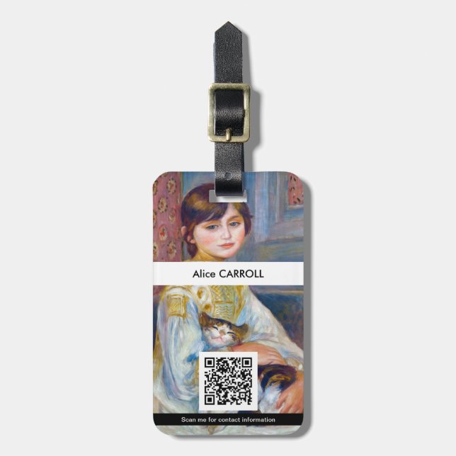 Étiquette À Bagage Pierre-Auguste Renoir - Enfant avec chat - Code QR (Devant Vertical)