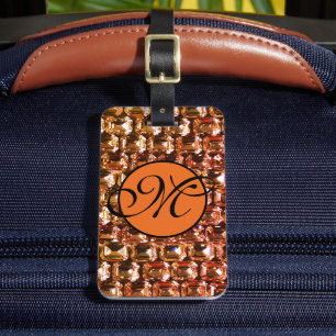 Étiquette À Bagage Pierre jaune de diamant de Rhinestone