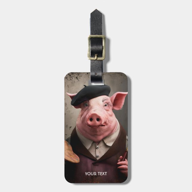 Étiquette À Bagage Pig Peintre Artiste Imaginaire (Devant Vertical)