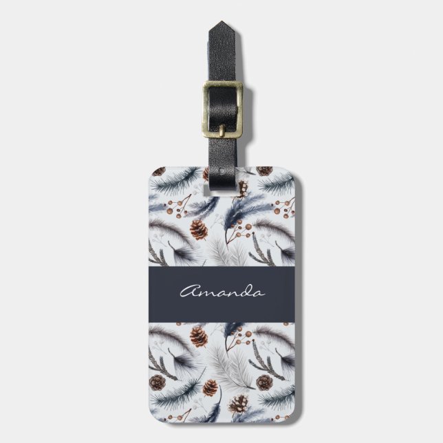 Étiquette À Bagage Pine Cones & Pine Needles Aquarelles Motif (Devant Vertical)